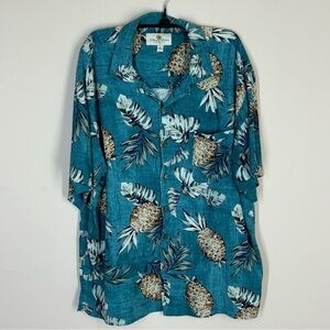 Island Shores Men's Button Down Floral Pineapple Hawaiian 100% Silk Shirt Sz XL
